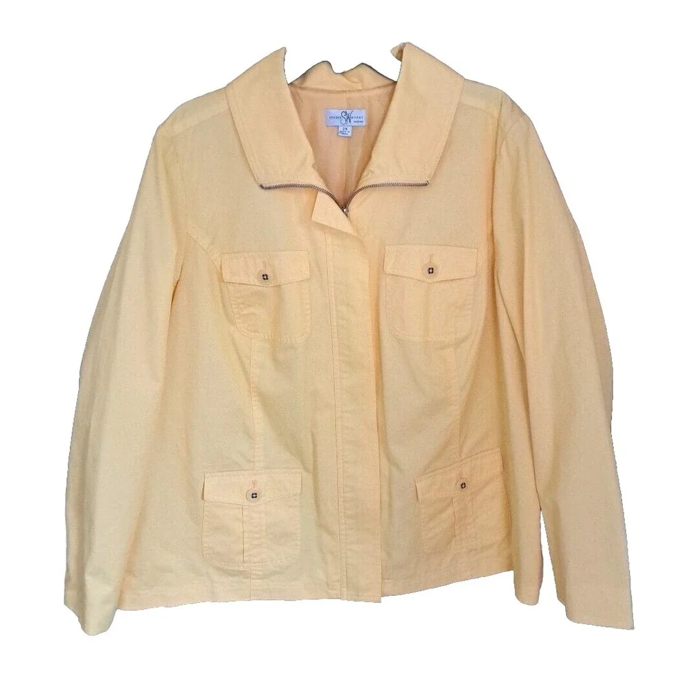 Studio Works Womens 2X Light Weight Full Zip 4 Pocket Solid Yellow Jacket Pre-Ow